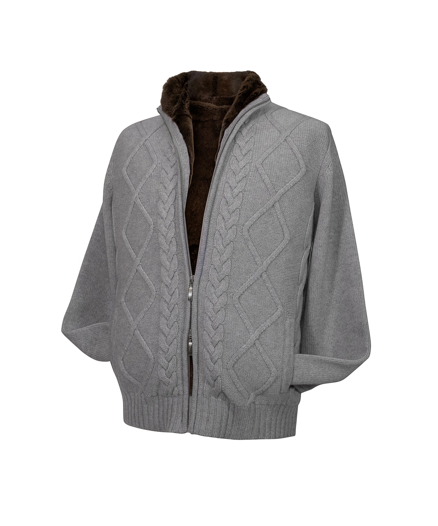 SILVER CCARDIGAN CASHMERE LINED FUR