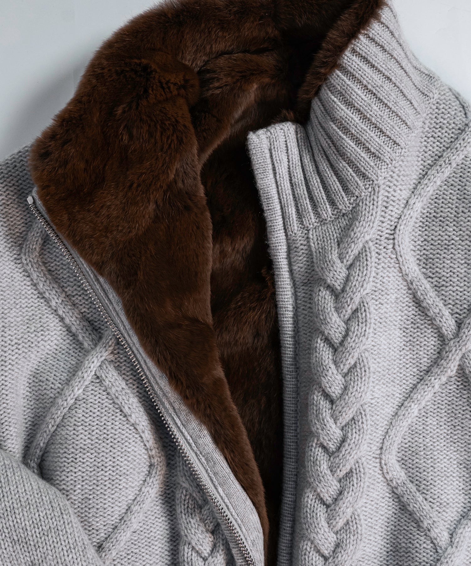 SILVER CCARDIGAN CASHMERE LINED FUR
