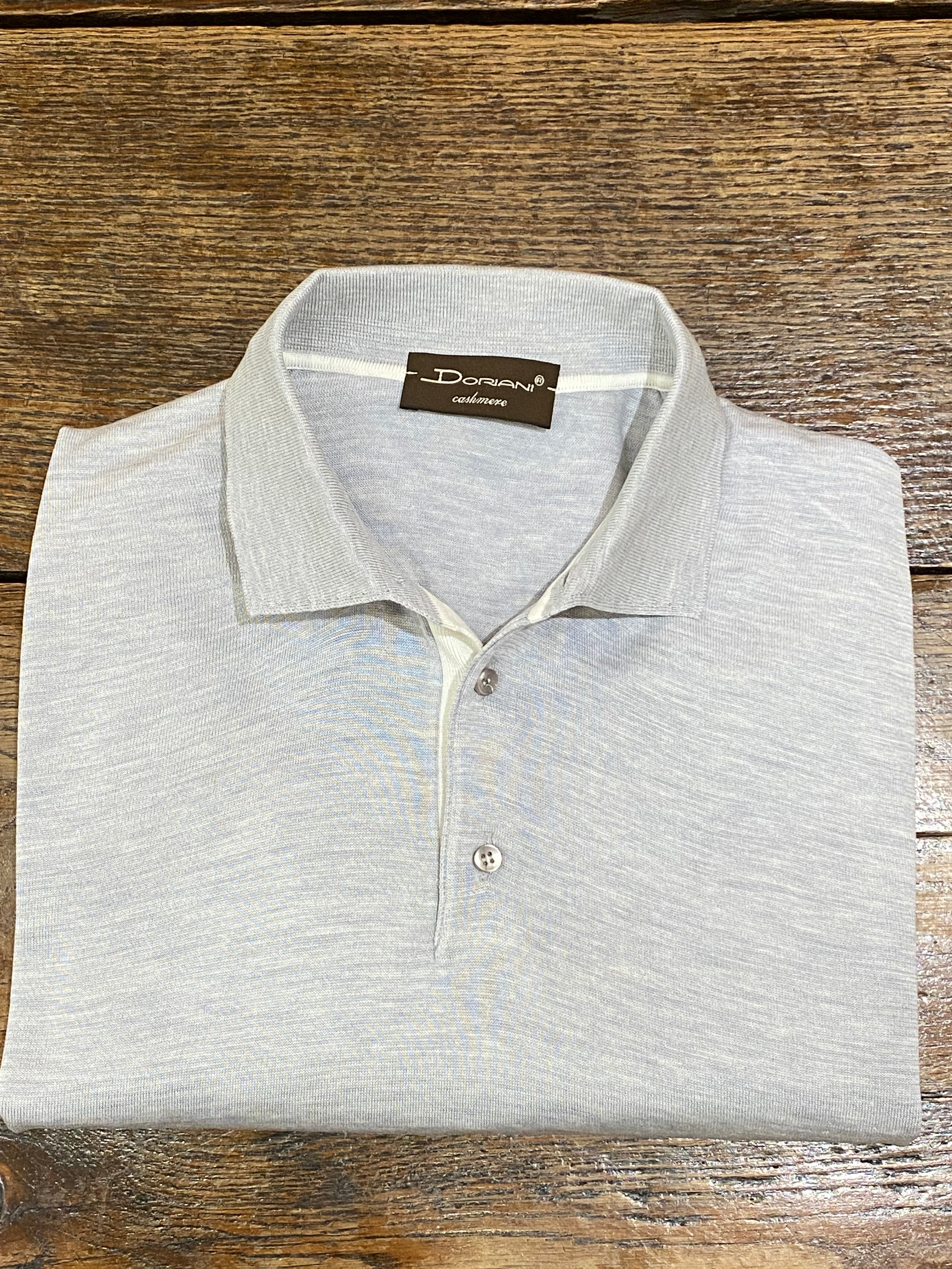 Grey Silk Cotton Long Sleeve Polo