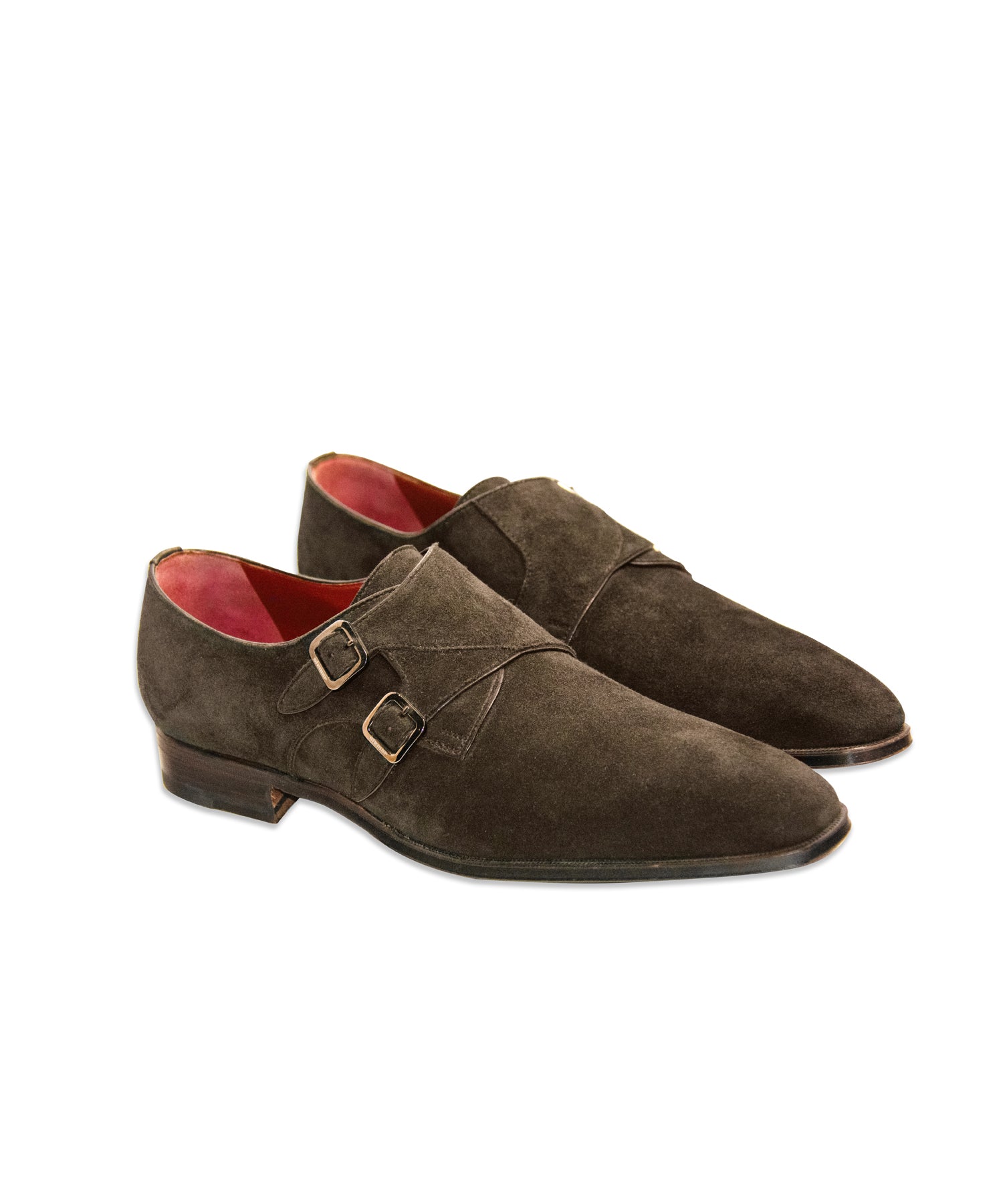 Brown Suede Double Monk Strap Shoes