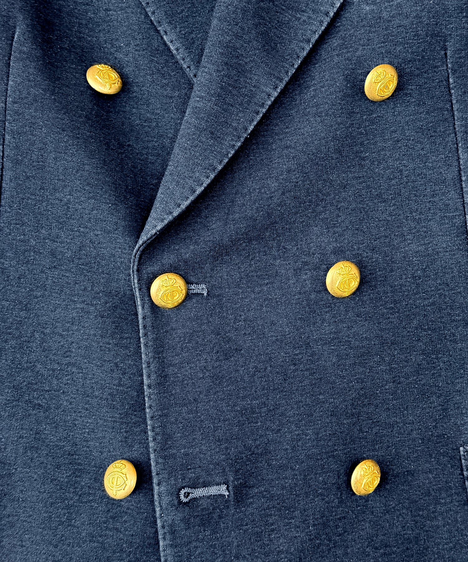 Navy Denim Cotton Double-Breasted Blazer with Gold Buttons