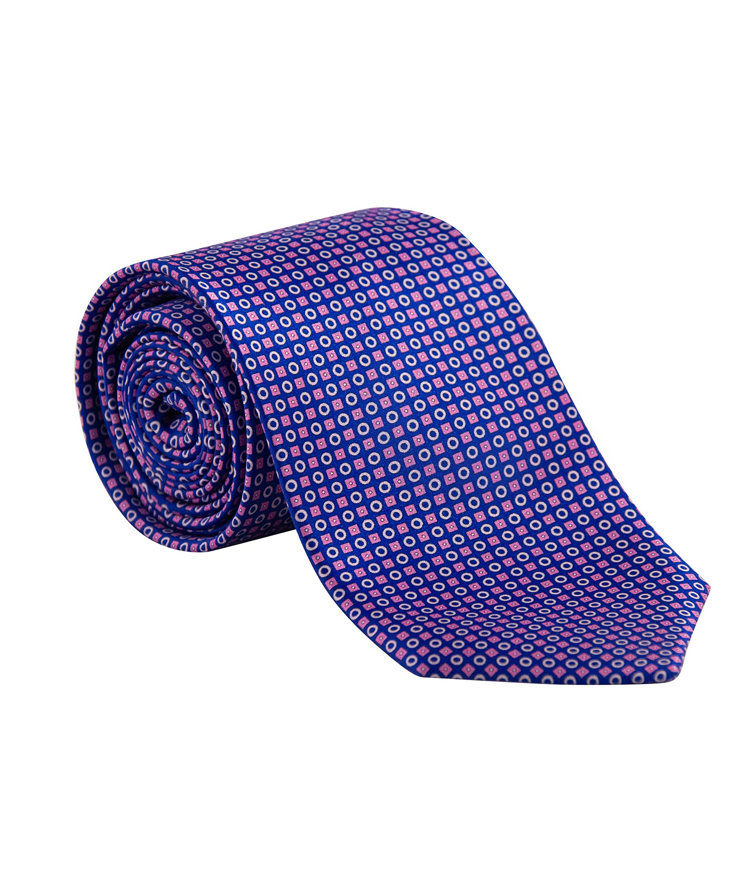 Blue Silk Tie – Pink Micro Squares