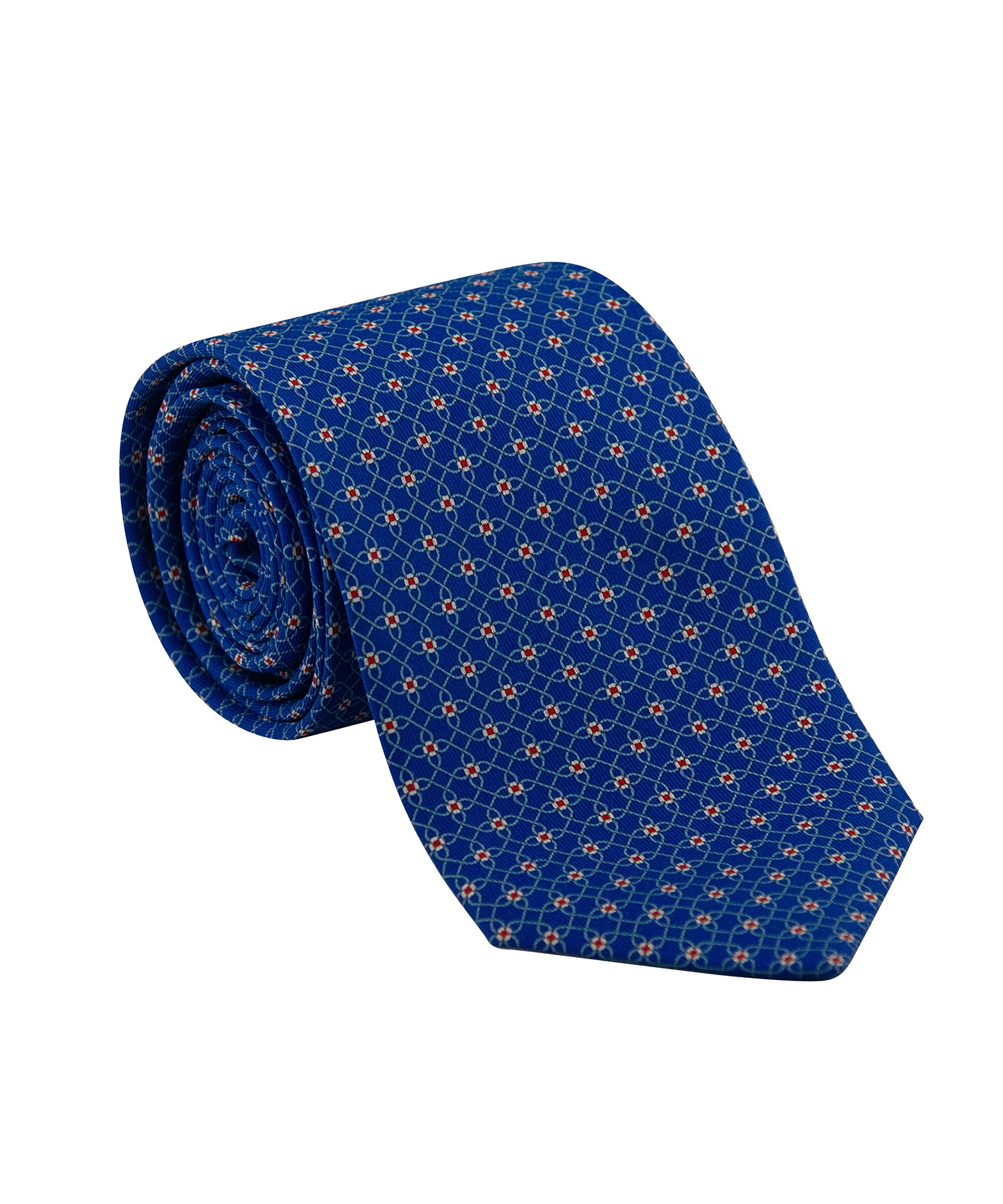 Blue Silk Tie - Geometric Red Dot