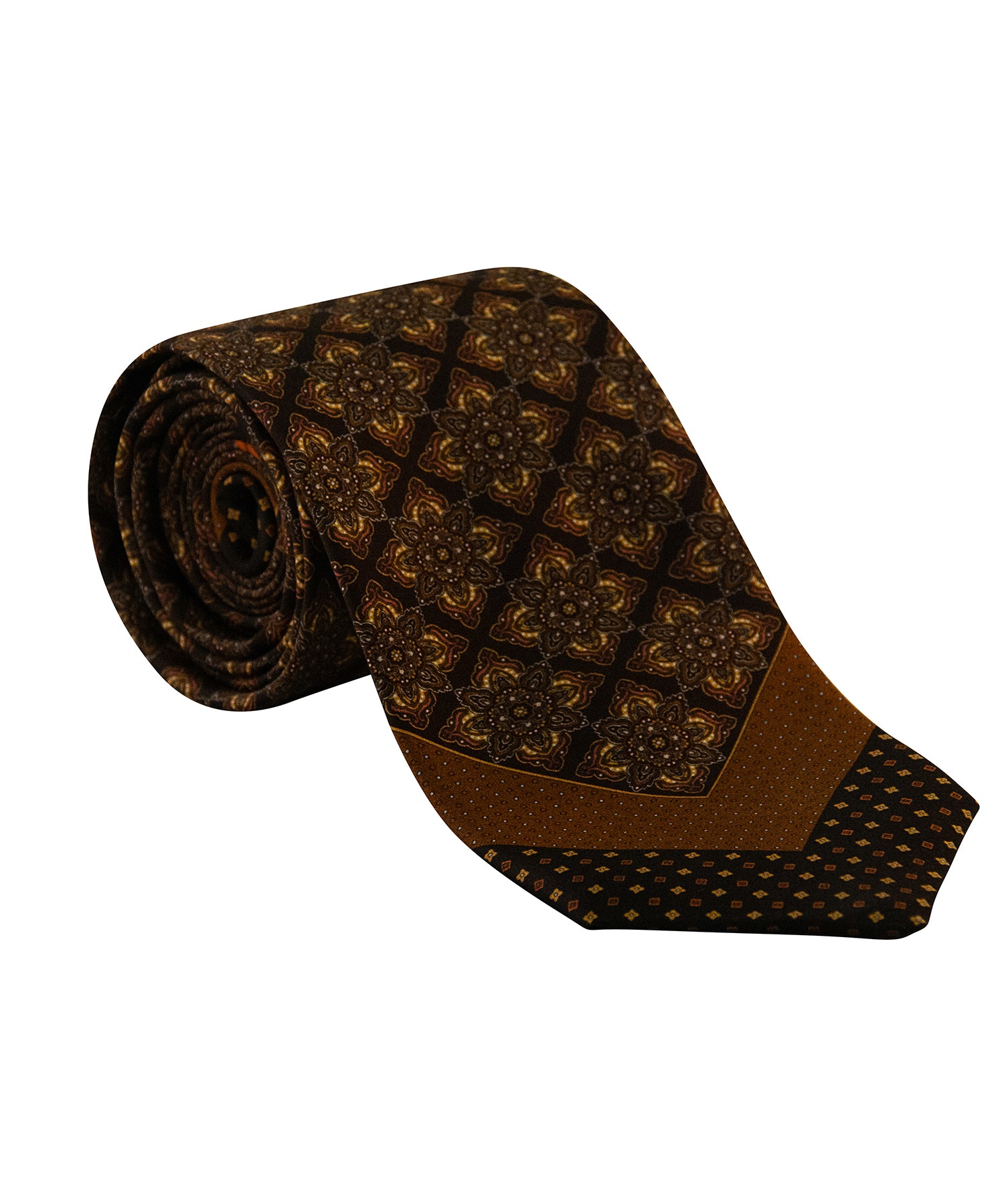 Brown Silk Tie – Medallion Motif