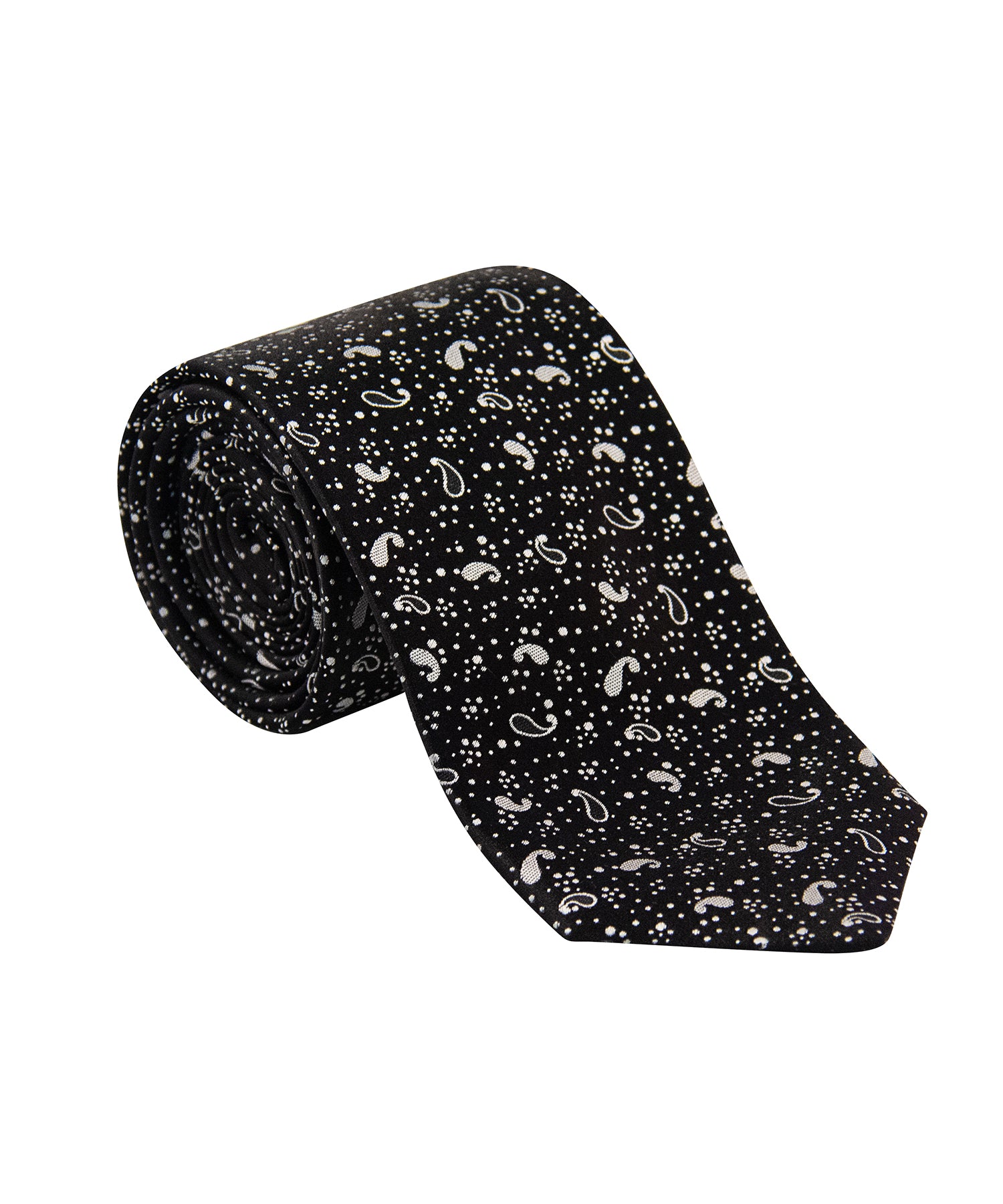 Black Silk Tie – White Paisley Dot