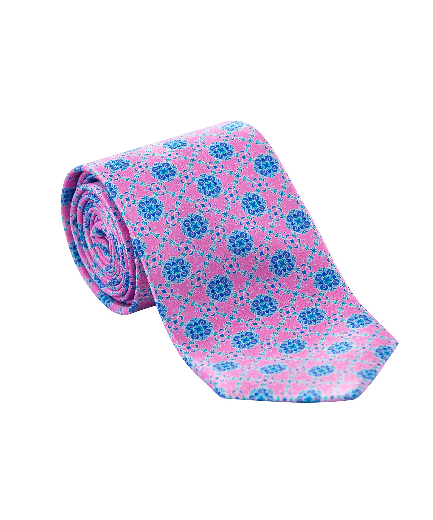 Pink Silk Tie – Blue Floral