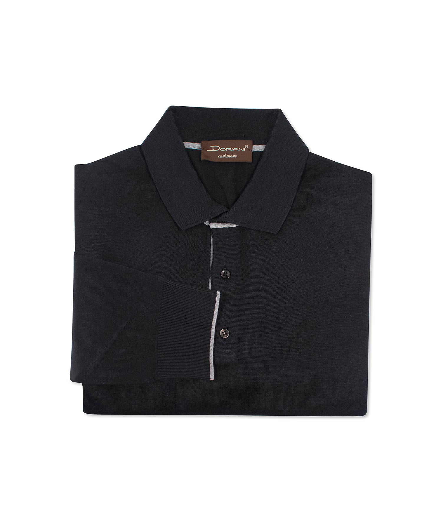 Black Silk Cotton Long Sleeve Polo