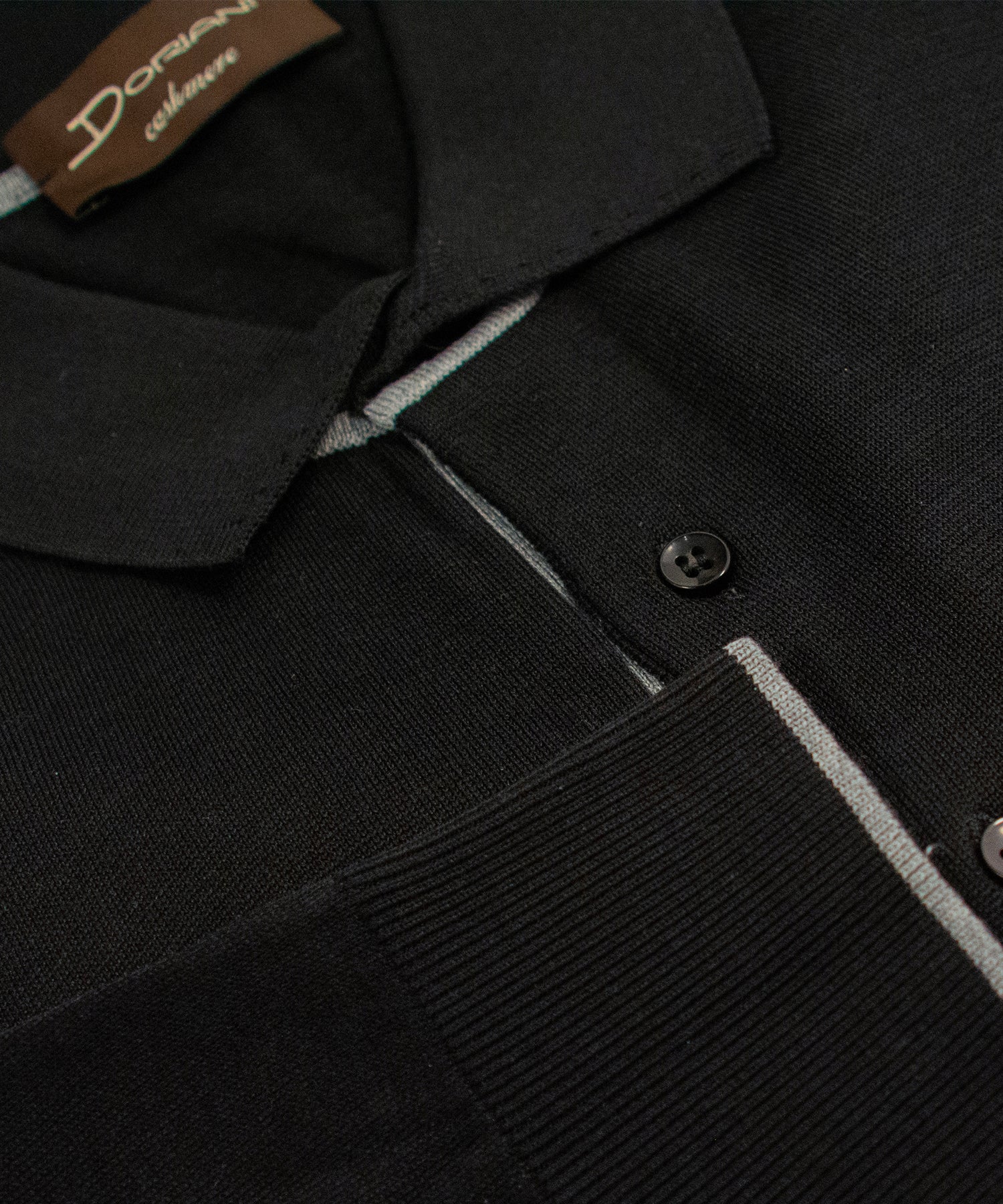 Black Silk Cotton Long Sleeve Polo