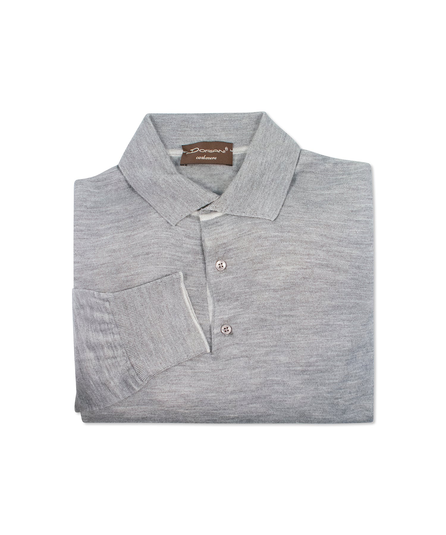 Grey Silk Cotton Long Sleeve Polo
