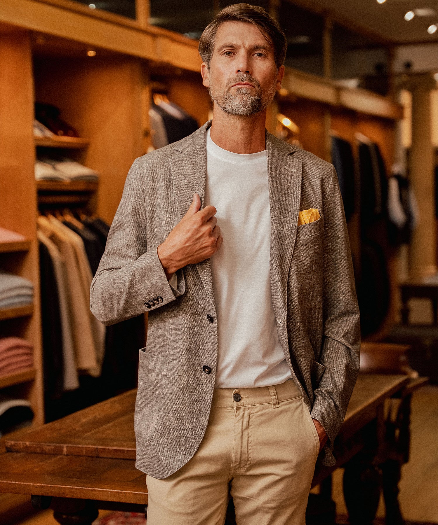 Stone Cotton Blazer – Soft Textured Weave