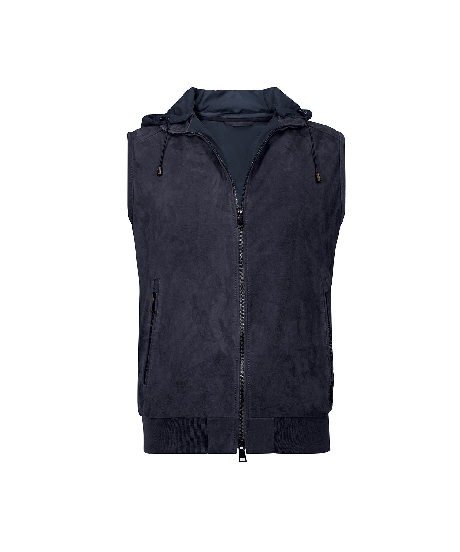 NAVY GILET DHOOD GOATSKIN