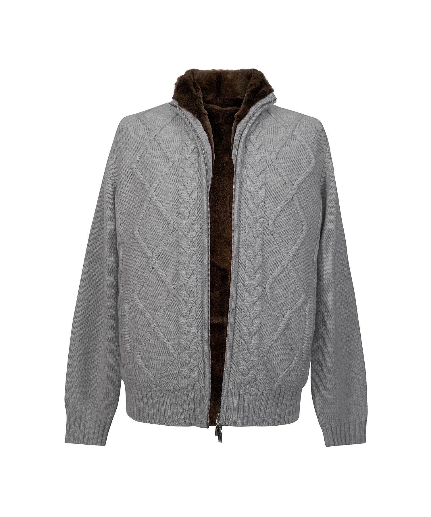 SILVER CCARDIGAN CASHMERE LINED FUR