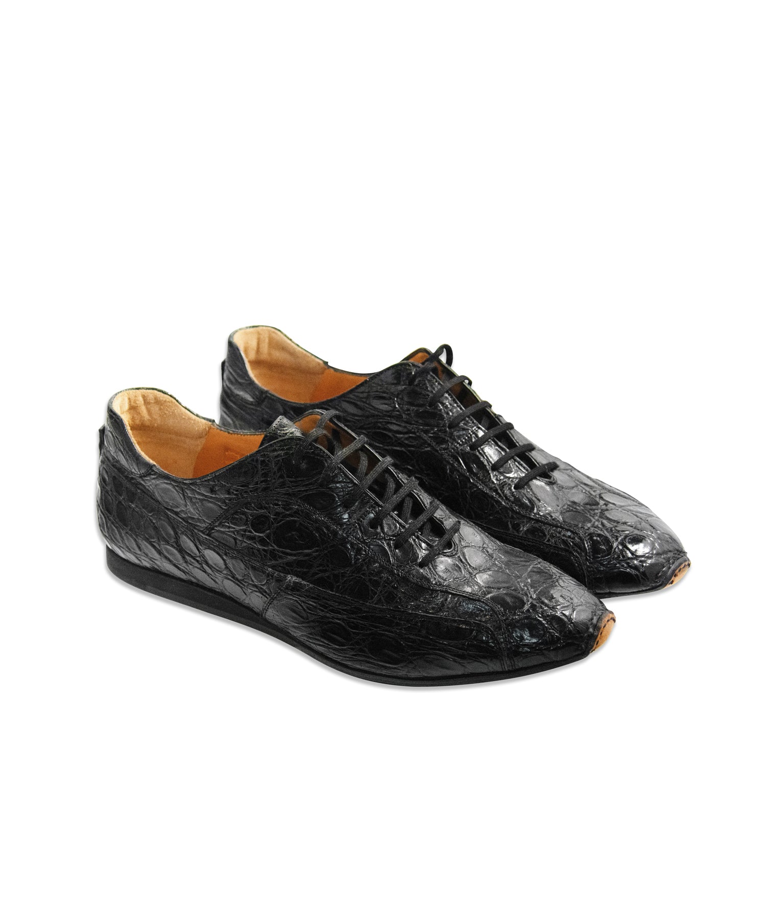 Black Crocodile Leather Lace-Up Shoes