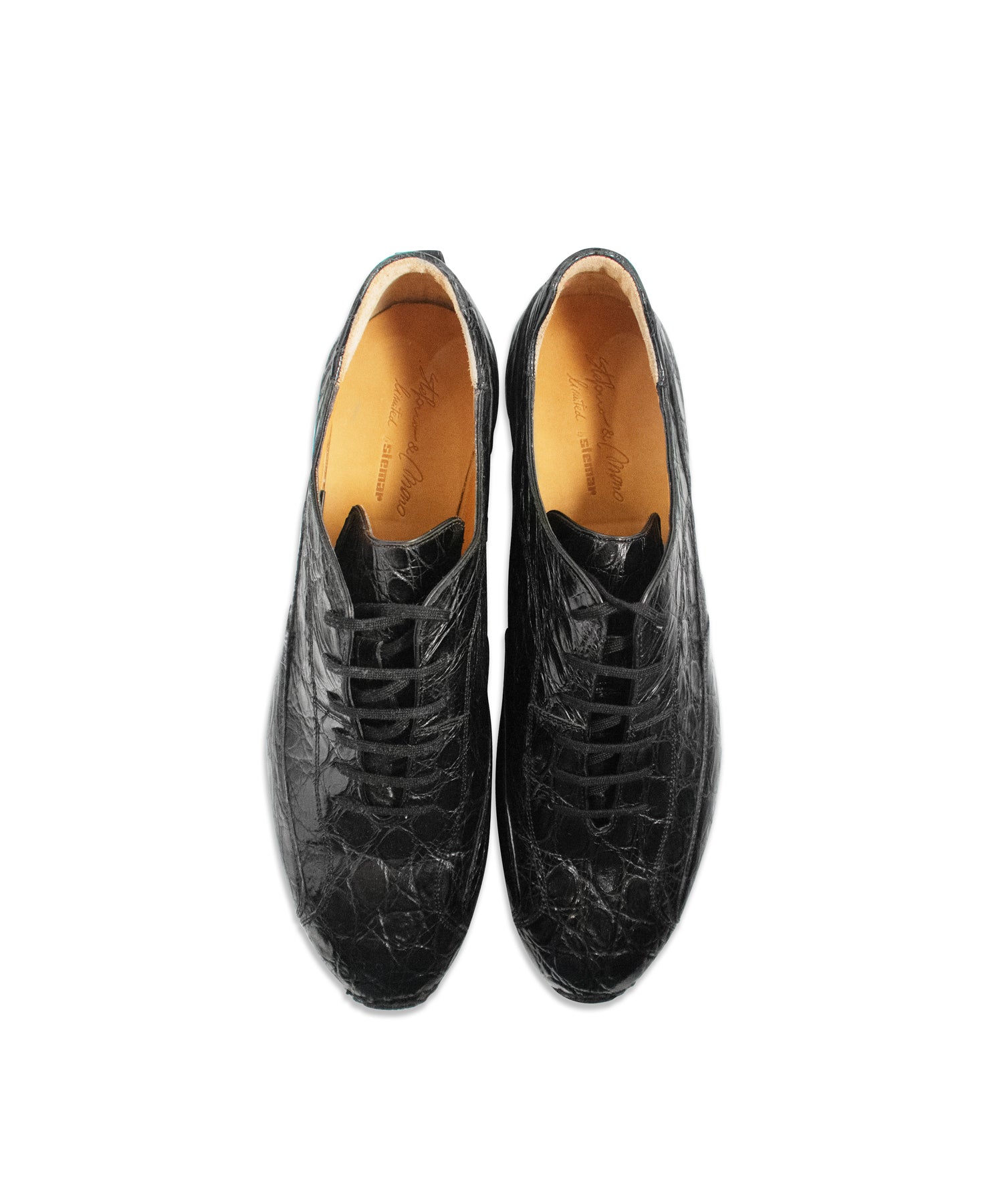 Black Crocodile Leather Lace-Up Shoes