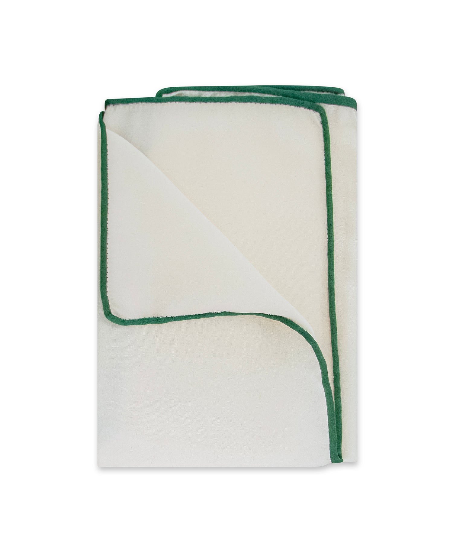 White Silk Pocket Square with Green Border