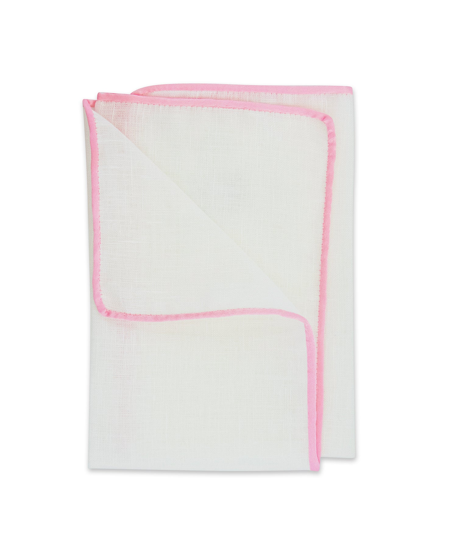 White Linen Pocket Square with Rose Border