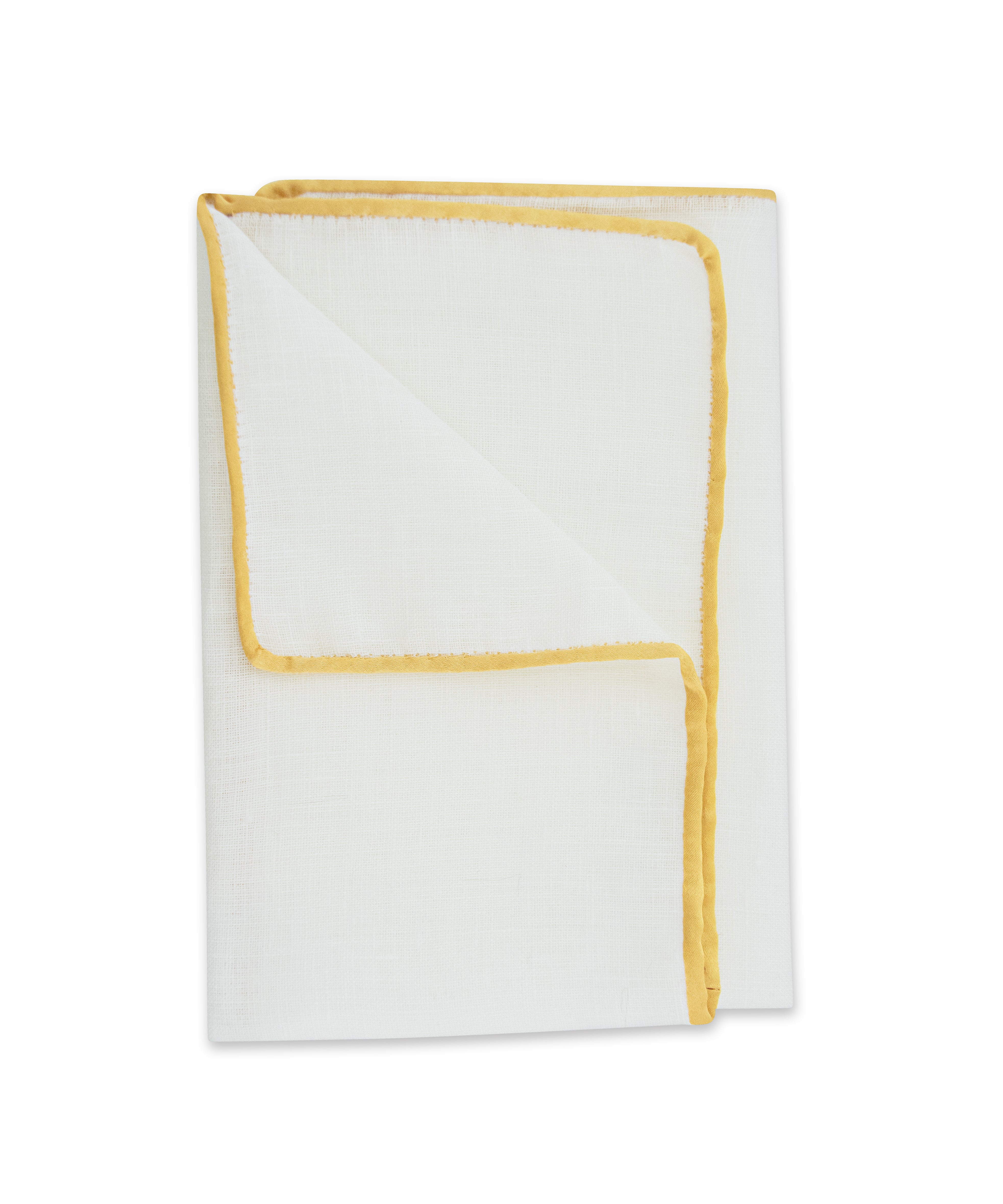 White Linen Pocket Square with Saffron Border
