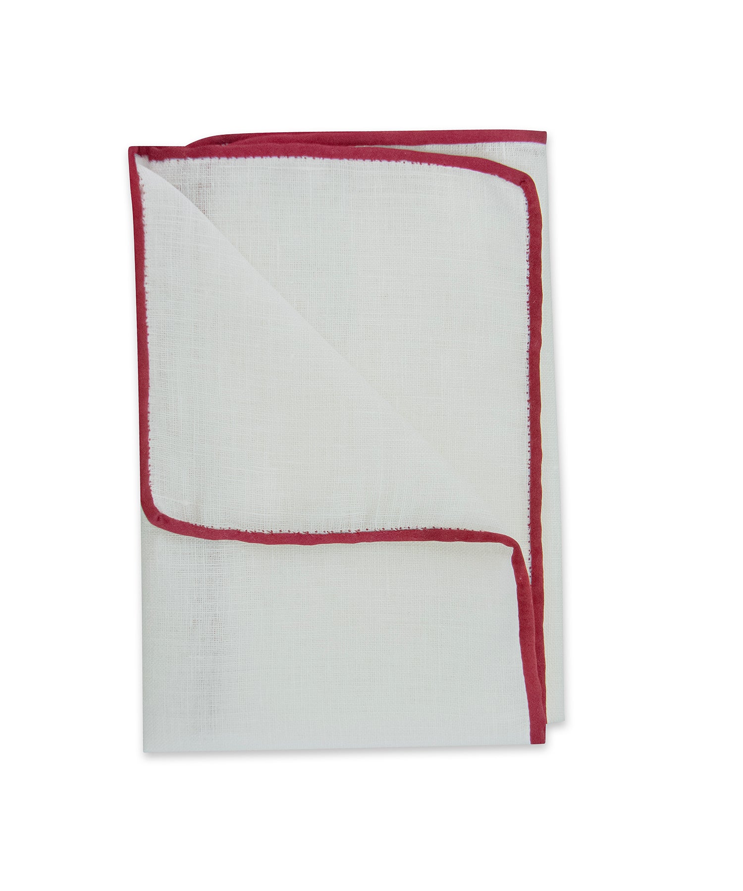 White Linen Pocket Square with Ruby Border