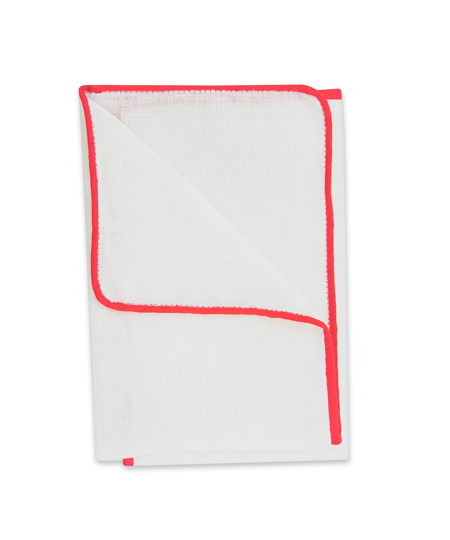 White Linen Pocket Square with Crimson Border