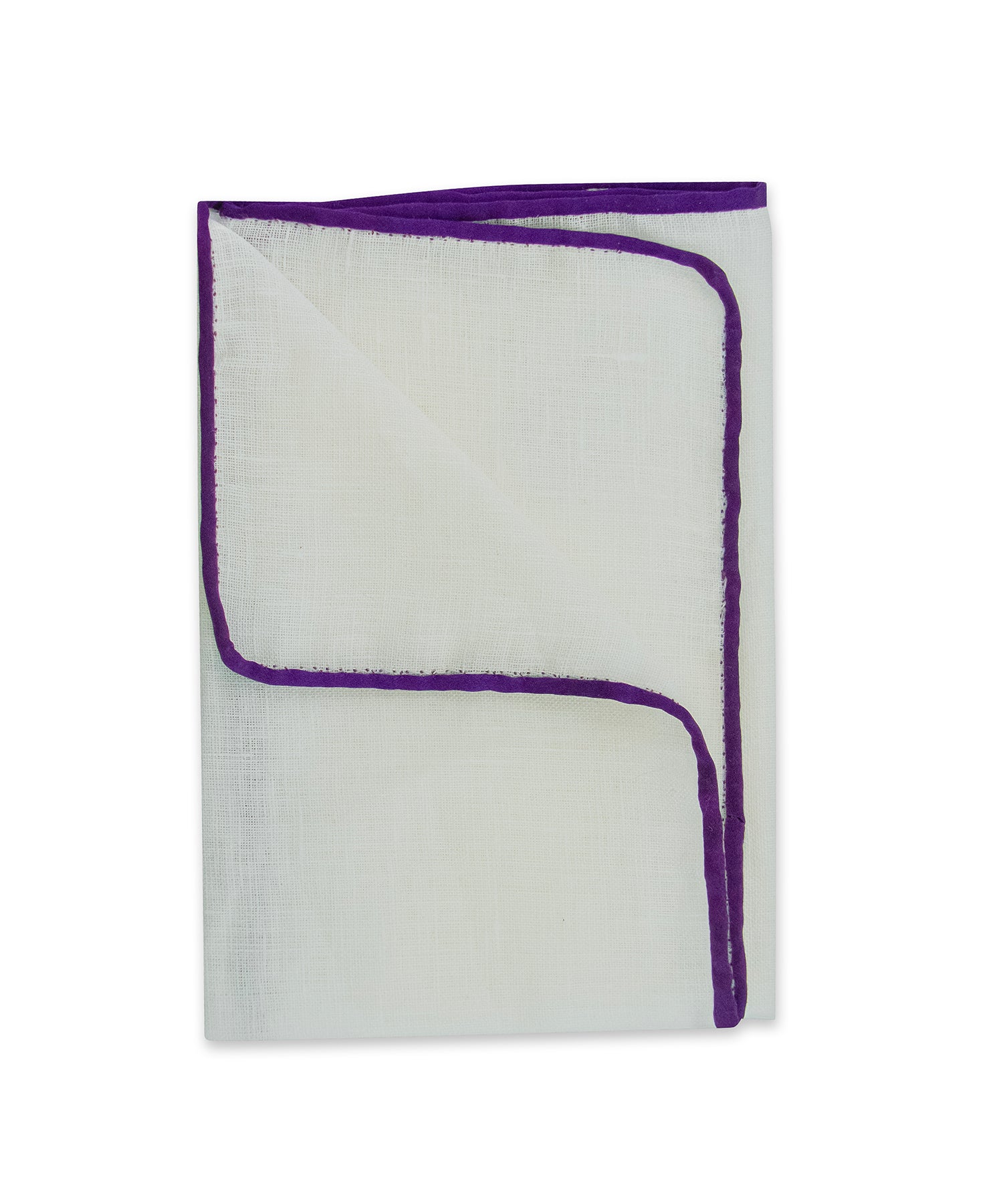 White Linen Pocket Square with Aubergine Border