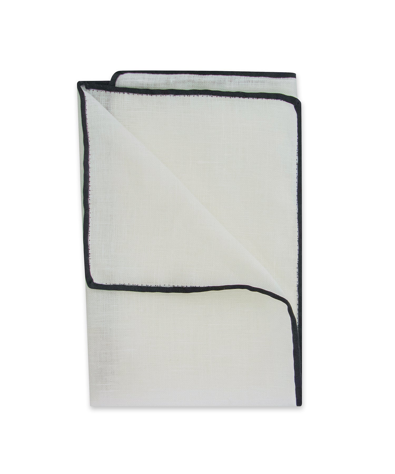White Linen Pocket Square with Black Border