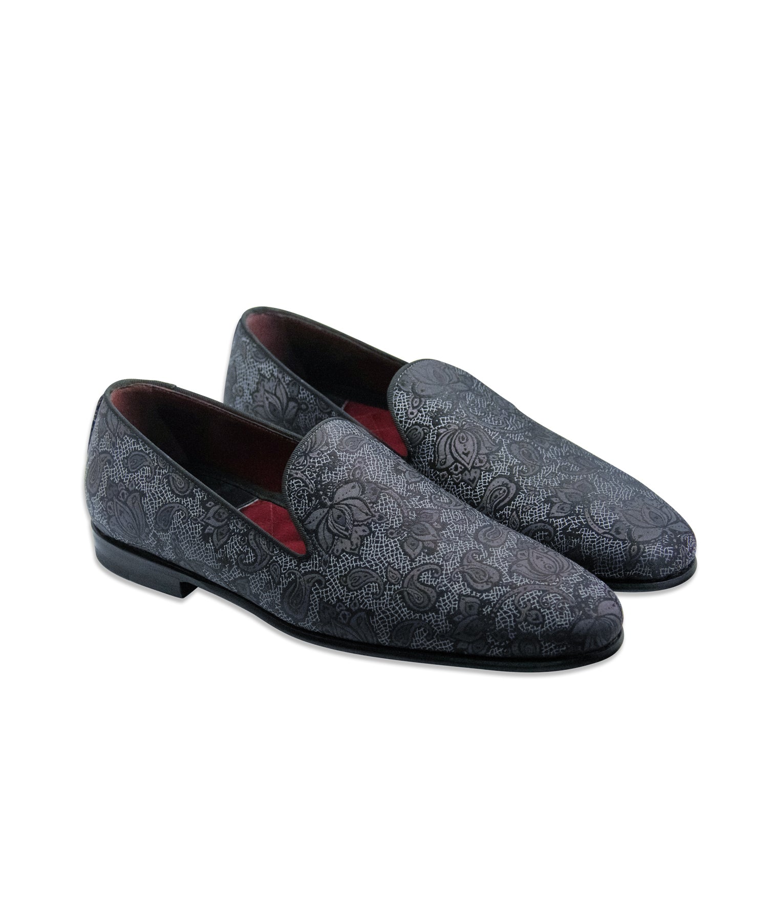Grey Patterned Silk Loafers