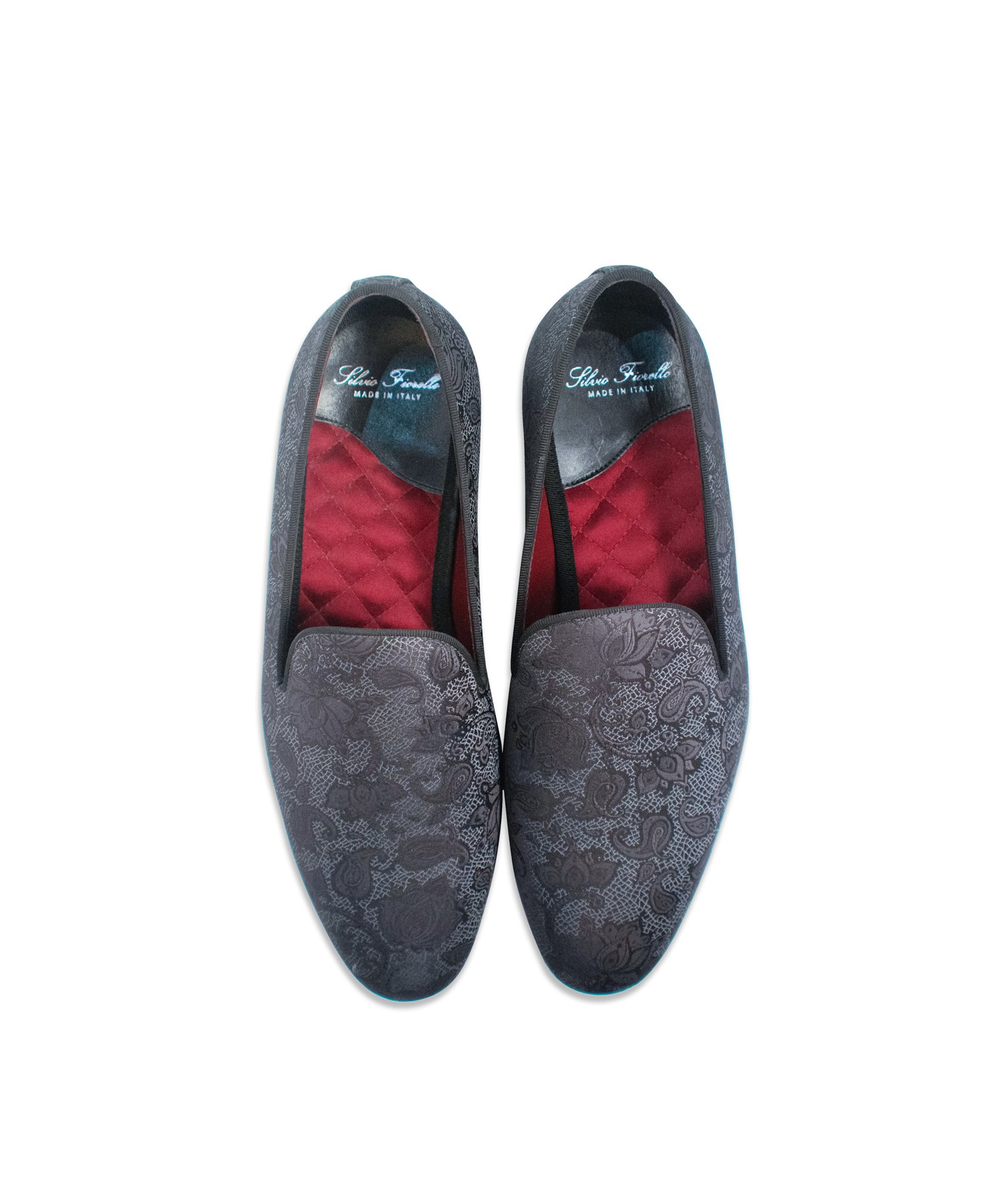 Grey Patterned Silk Loafers