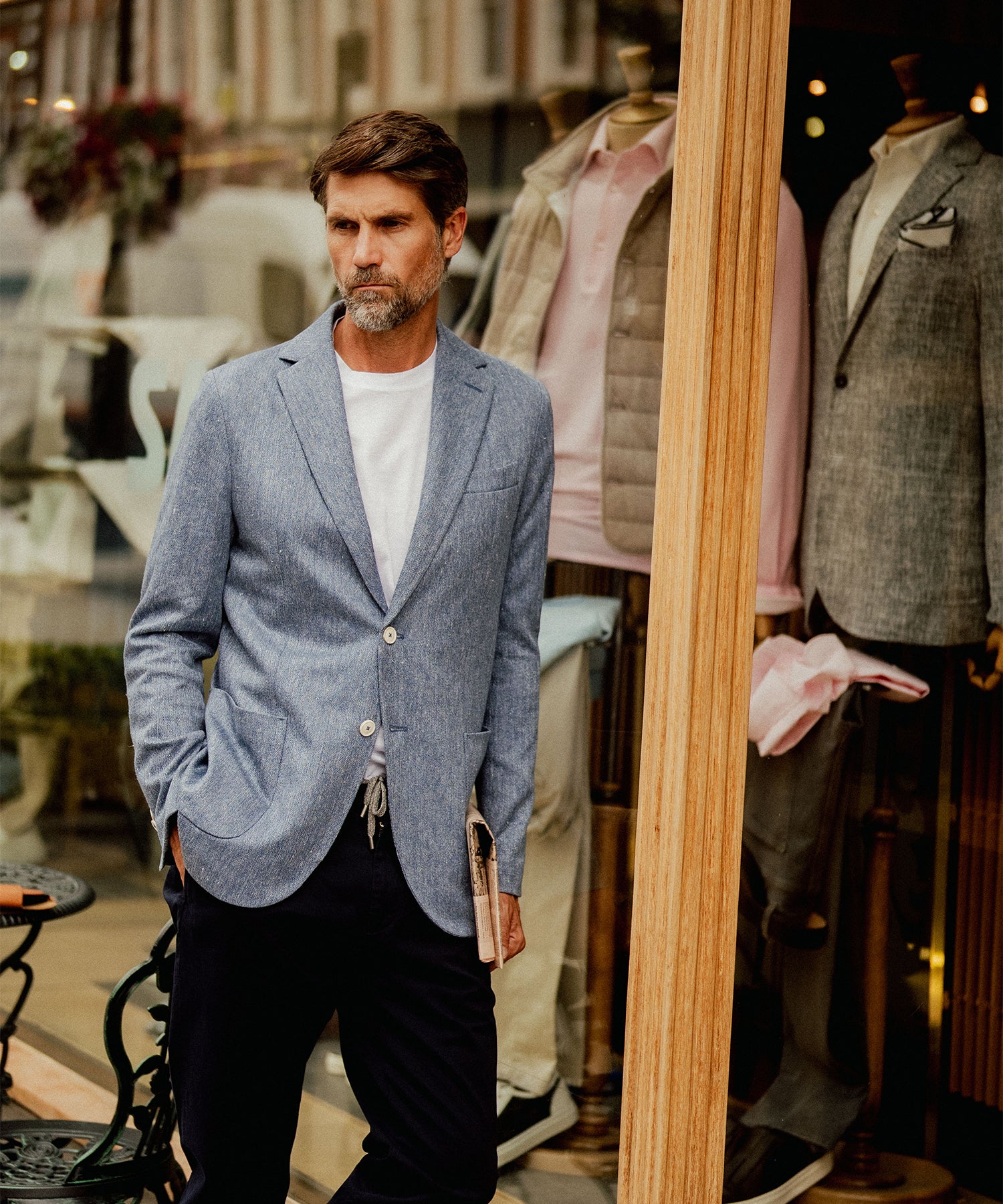 Blue Melange Cotton-Linen Blazer