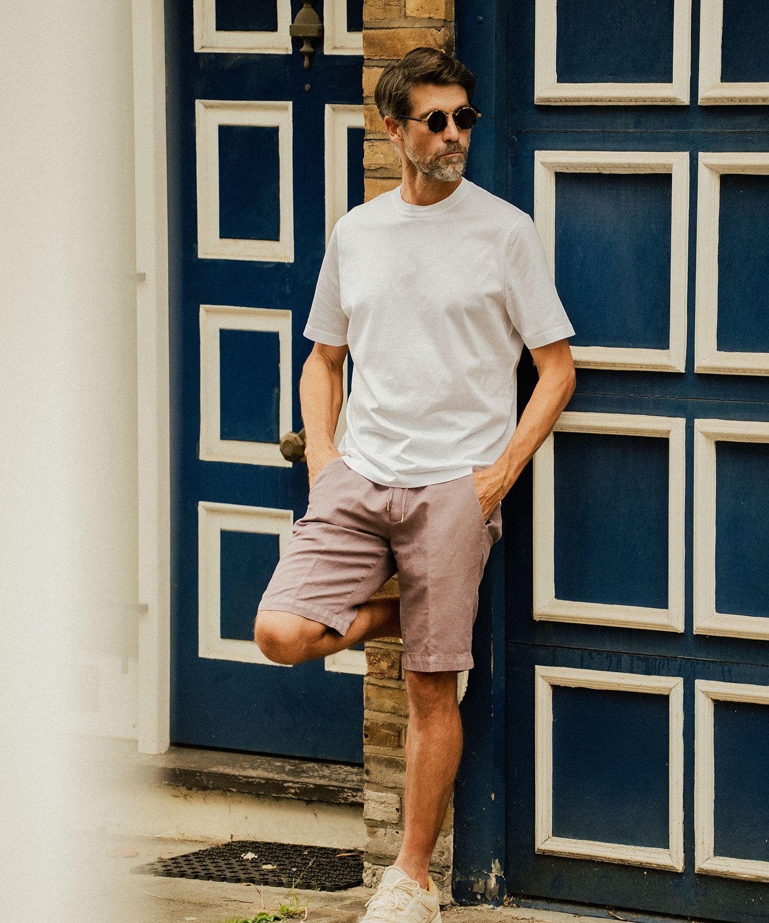Purple Linen-Cotton Drawstring Shorts