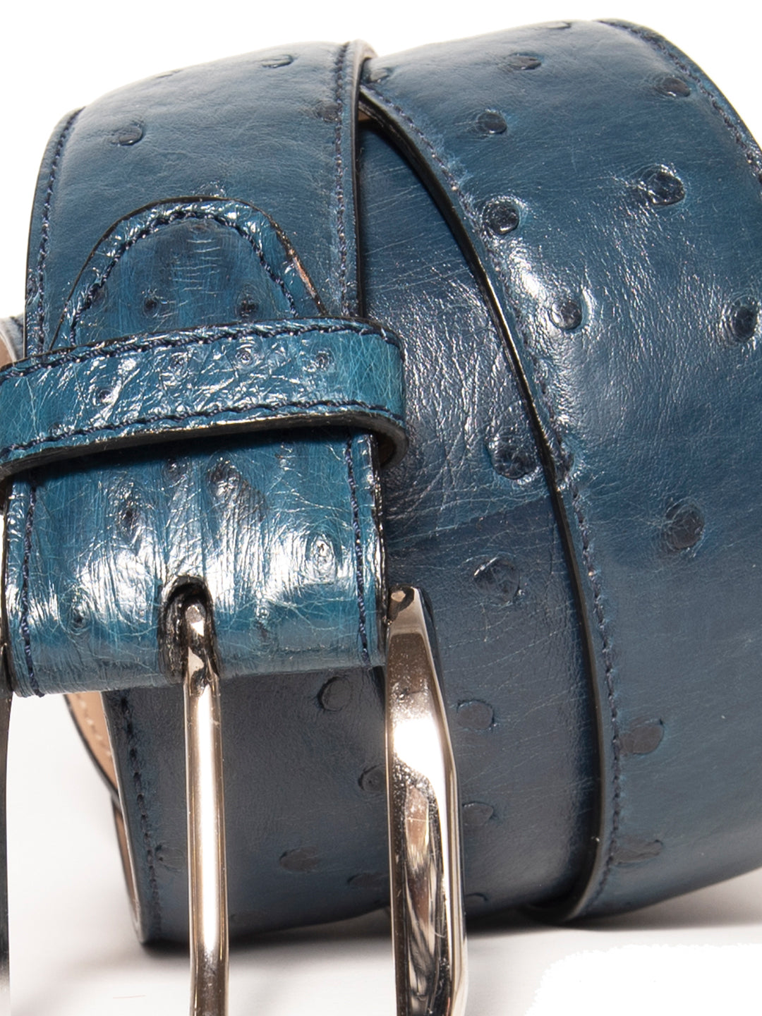 NAVY OSTRICH SILVER BUCKLE