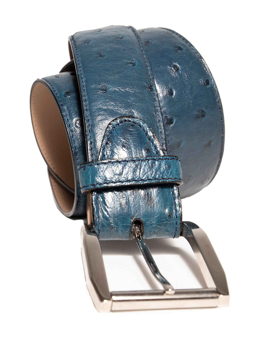 NAVY OSTRICH SILVER BUCKLE