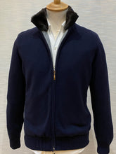 Load image into Gallery viewer, ZIP CARDIGAN FUR COLLAR NAVY 7294/COL-PEL
