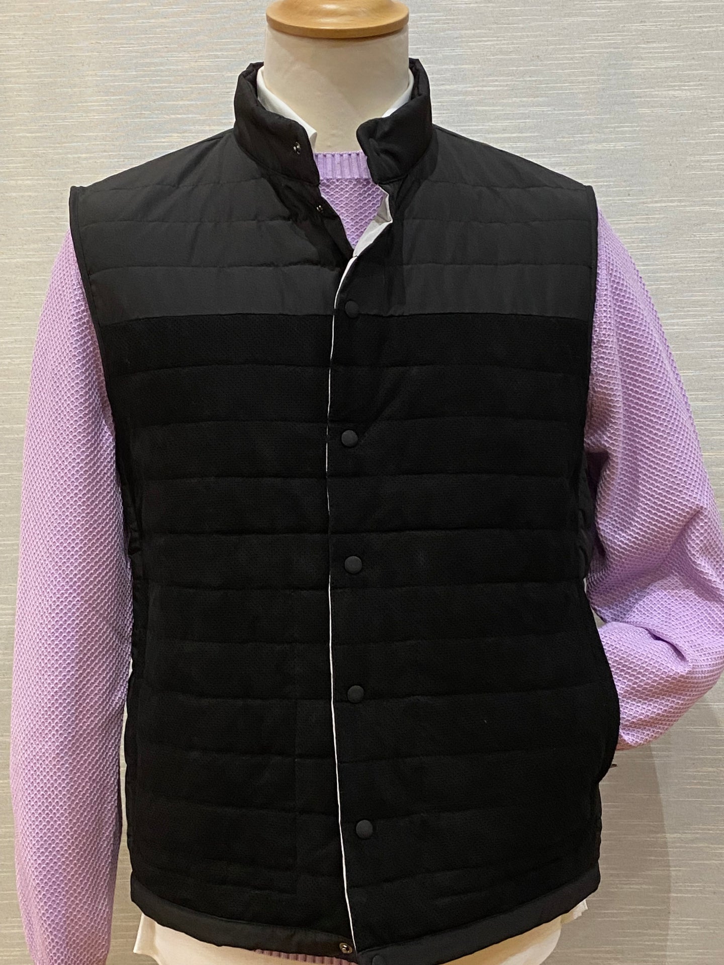 BLACK LAMBSKIN+FABRICGILET T045F-999