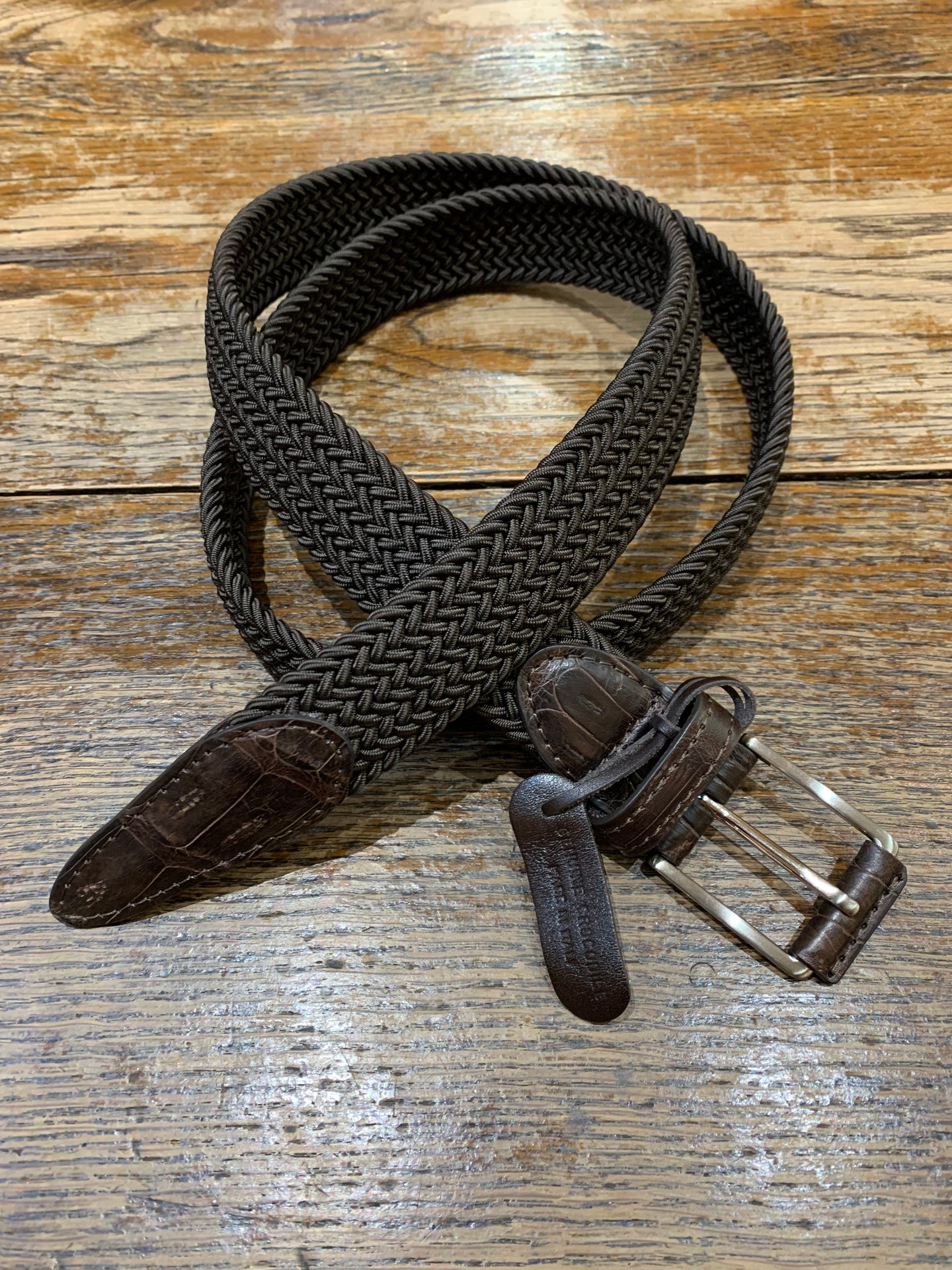 PLATTED BELTS /CROC BROWN