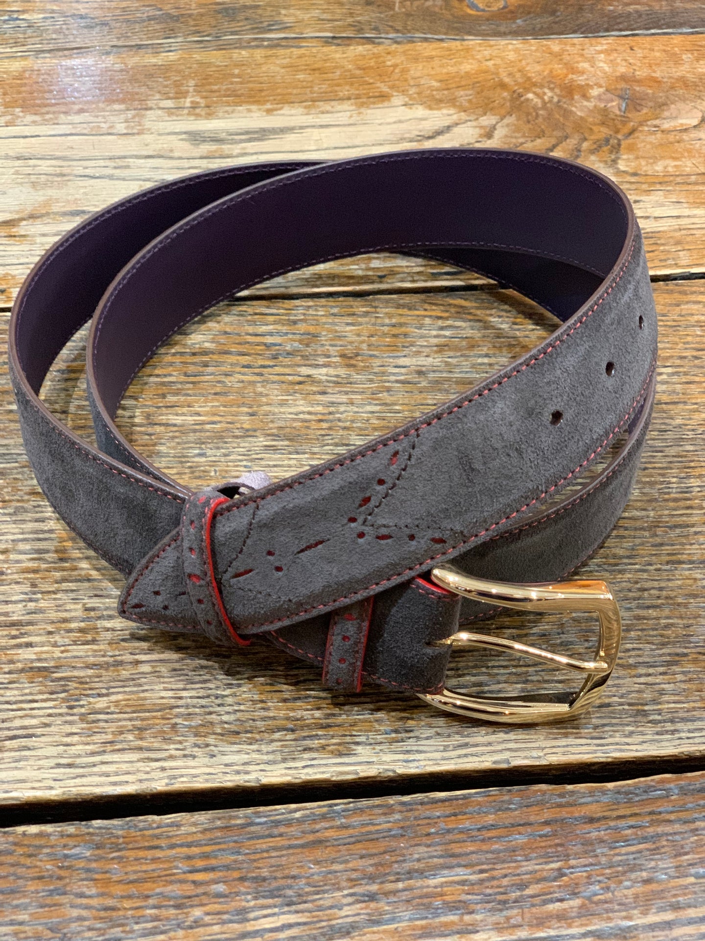SUEDE BELT V002 CHOC/RED